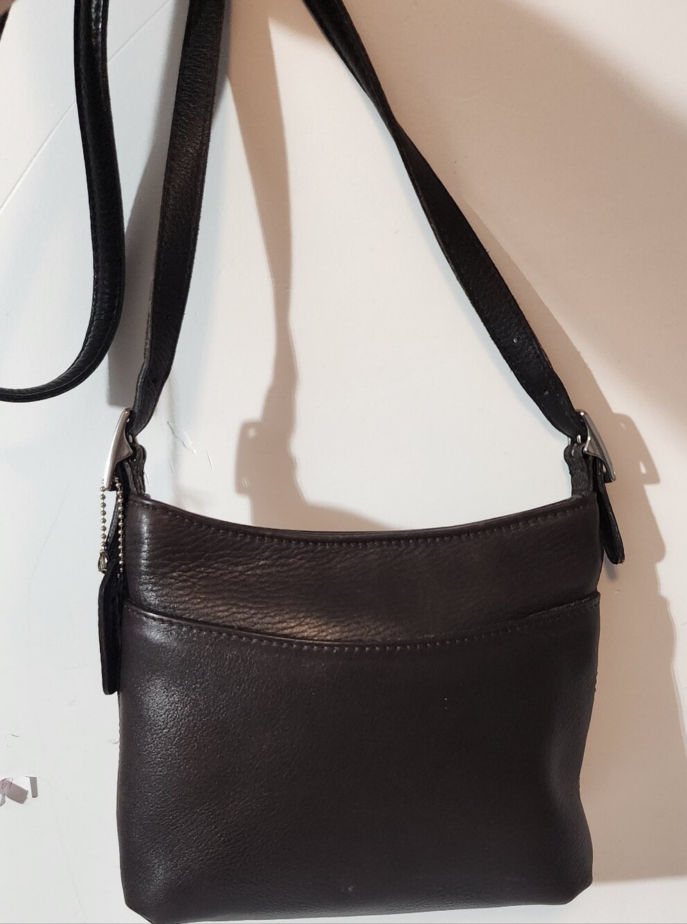 Coach Dark Brown Leather Zip-Top Wristlet with Silver Hardware